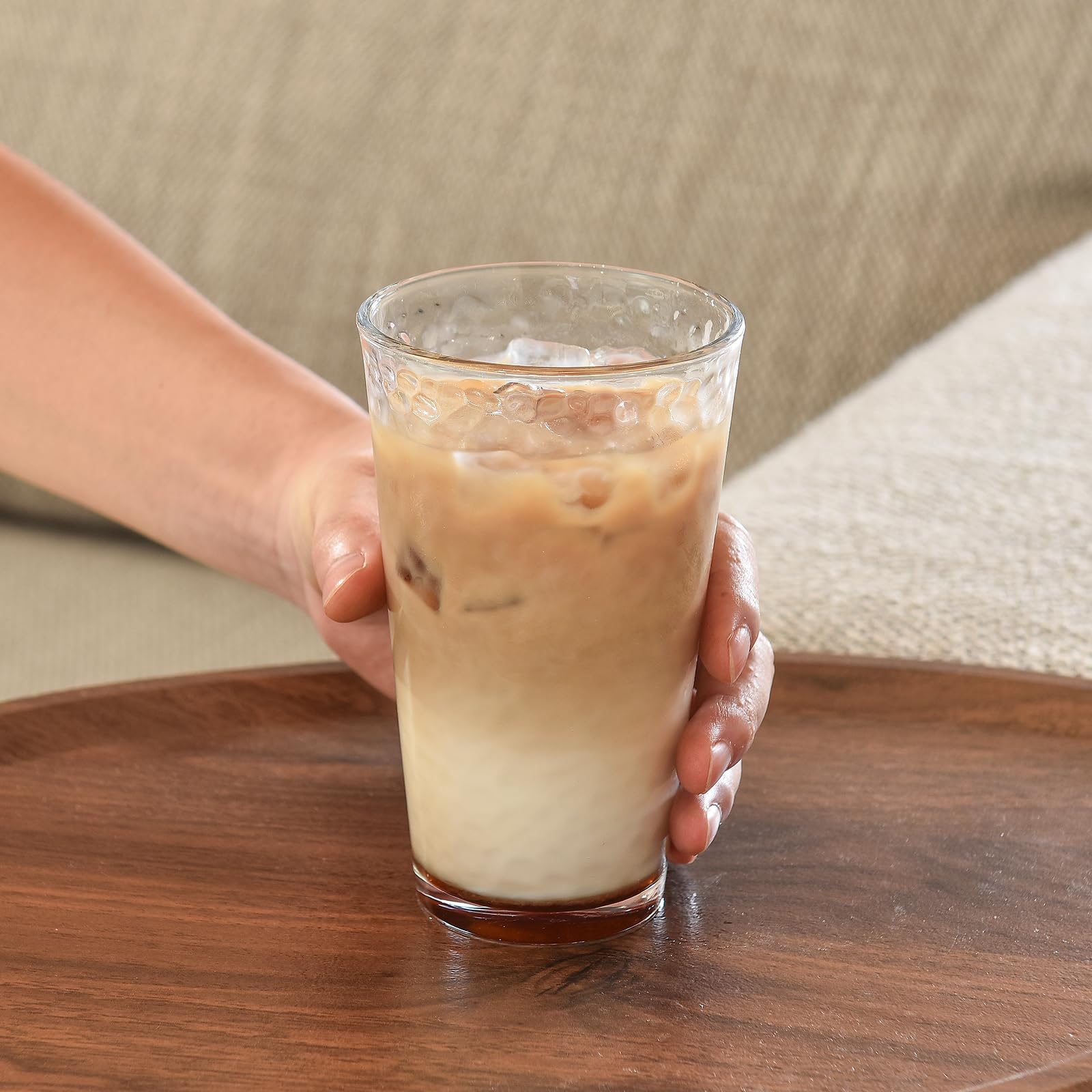 ALINK hammered highball 16oz, dishwasher-safe glass for easy cleaning.