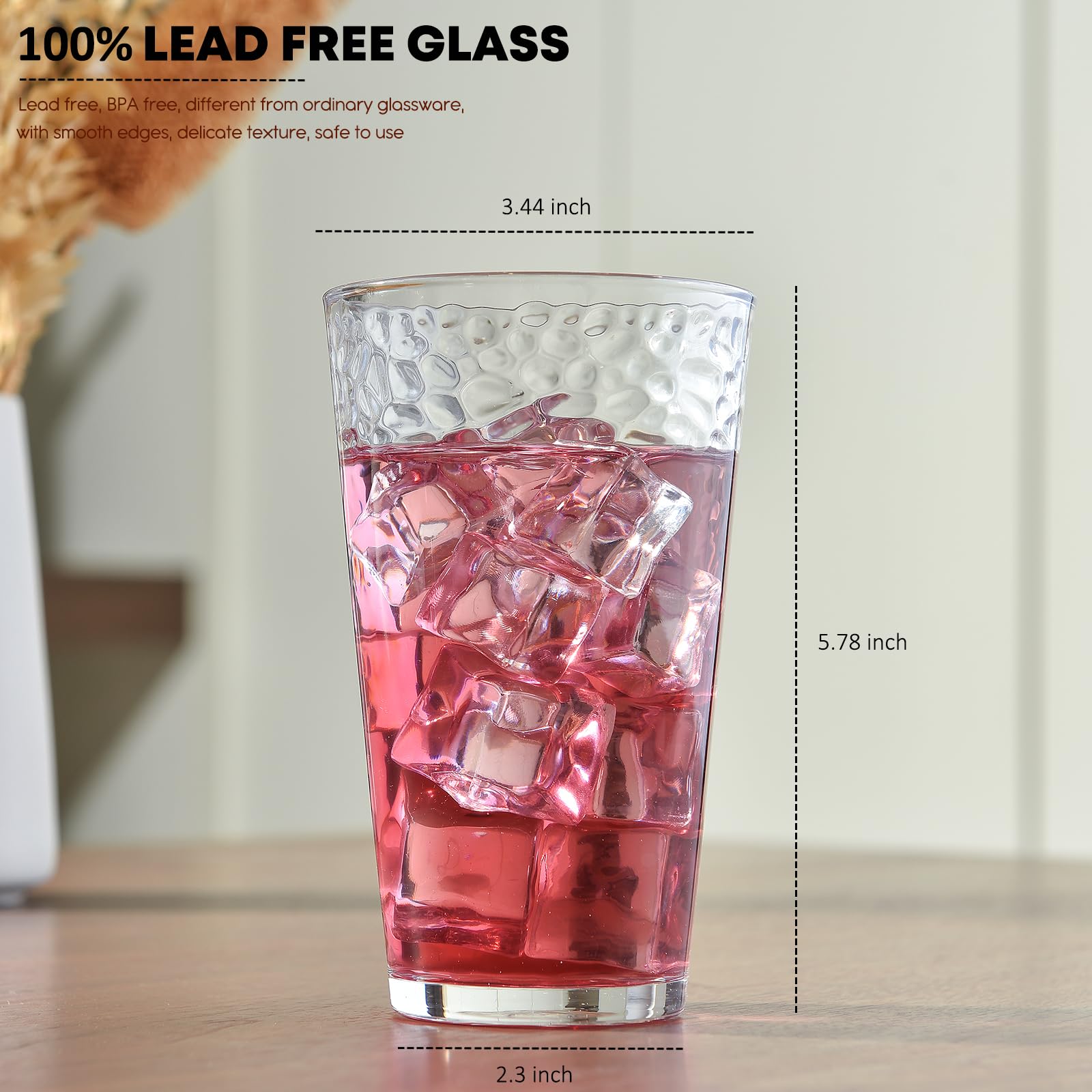 ALINK hammered highball 16oz in hand, ideal for lemonade and cocktails.