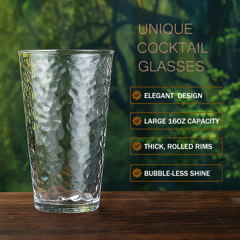 ALINK hammered highball 16oz side view highlighting heavy base stability.