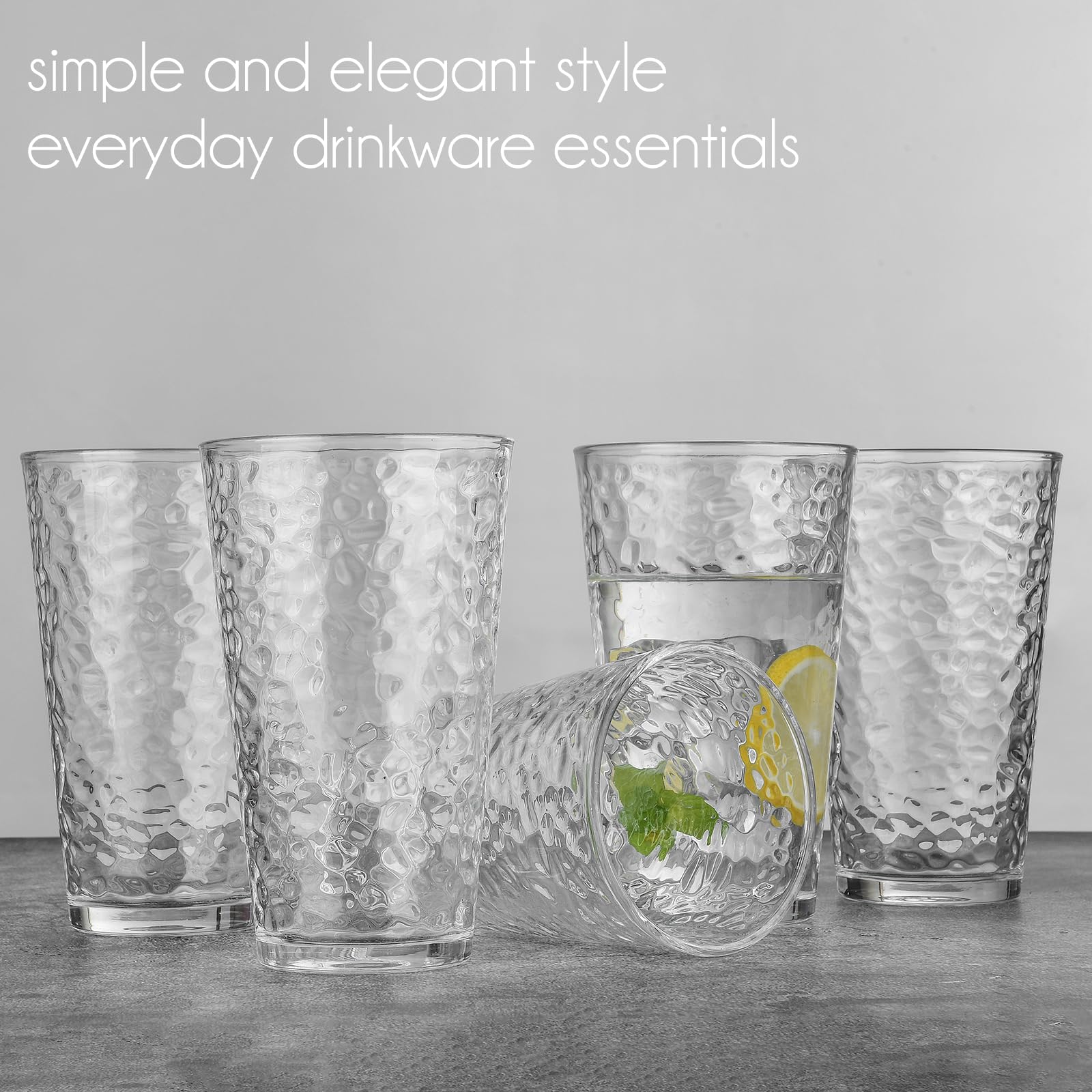 ALINK hammered highball 16oz stacked in a set for space-saving storage.