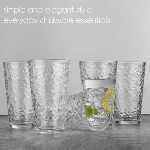 ALINK hammered highball 16oz stacked in a set for space-saving storage.