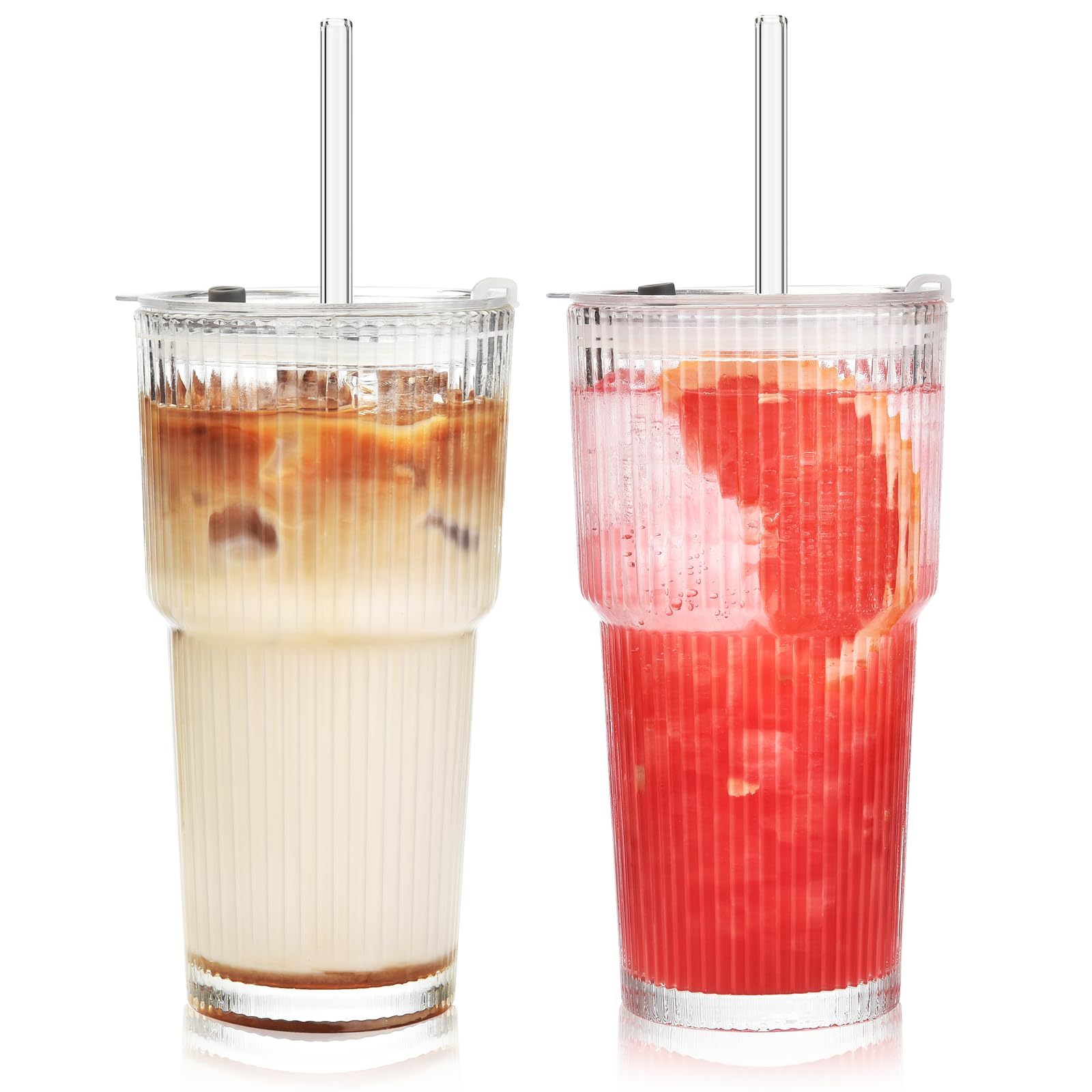 ALINK ribbed glass tumbler close-up showing durable thick glass for daily use