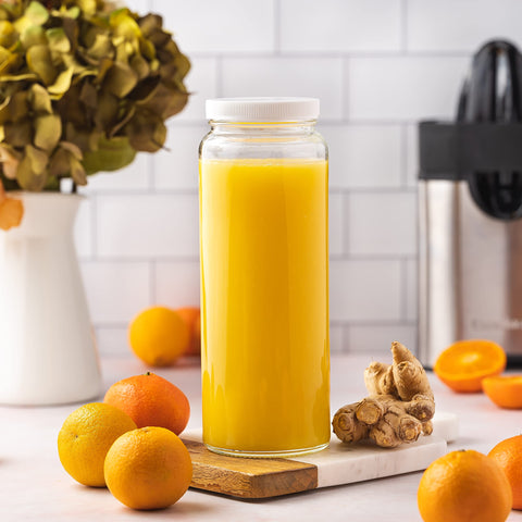 All About Juicing 32oz bottle clear glass for kitchen organization.