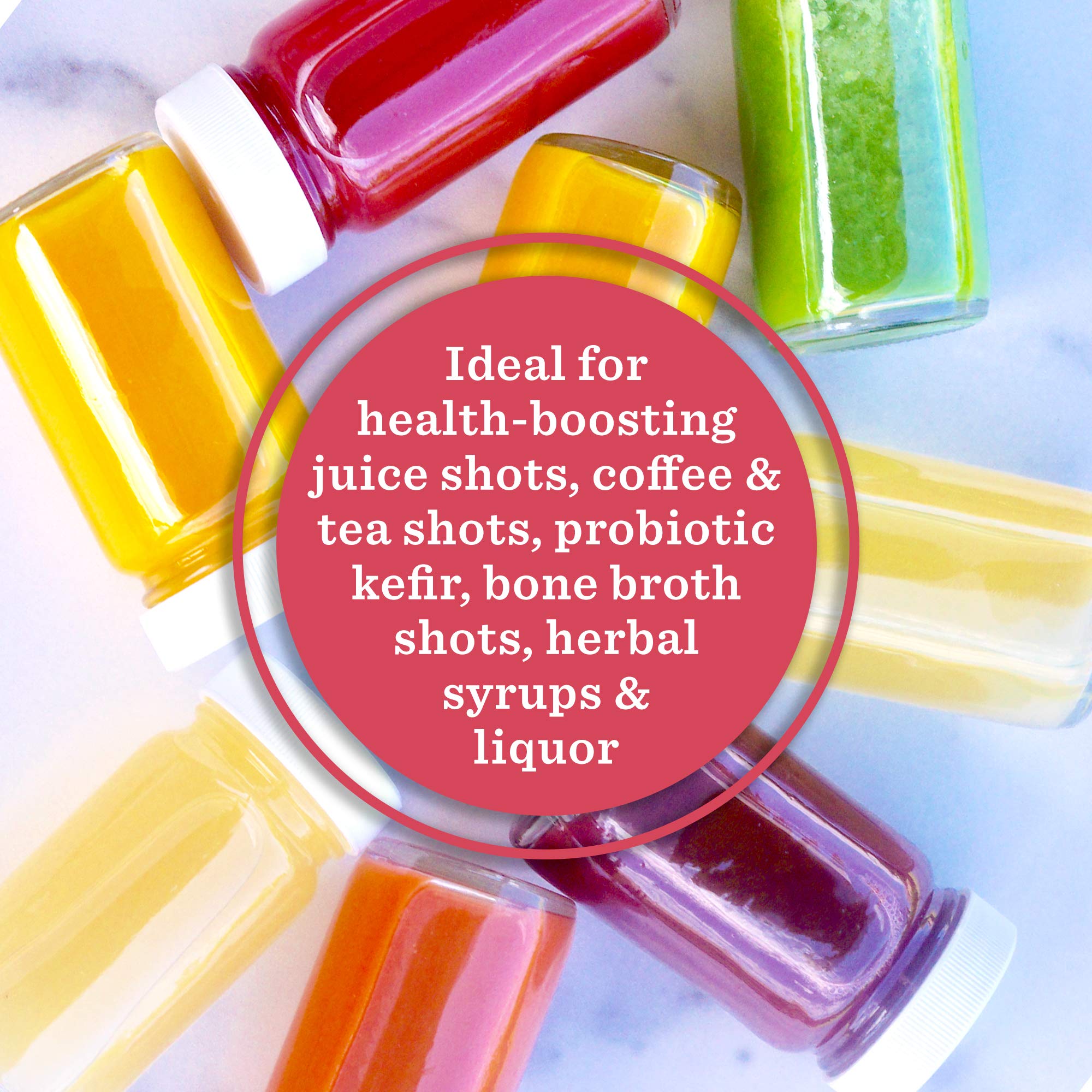 All About Juicing clear glass bottle 2oz shows contents clearly and cleanly.