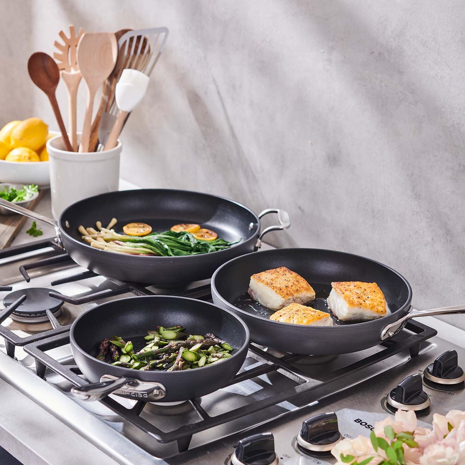 All-Clad Black nonstick 12-inch skillet 1234 enables effortless flipping and cleanup after cooking