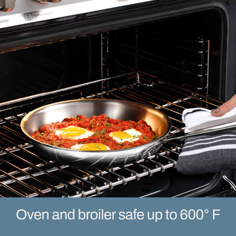 All-Clad D3 10-inch fry pan on stove, showcased versatility.