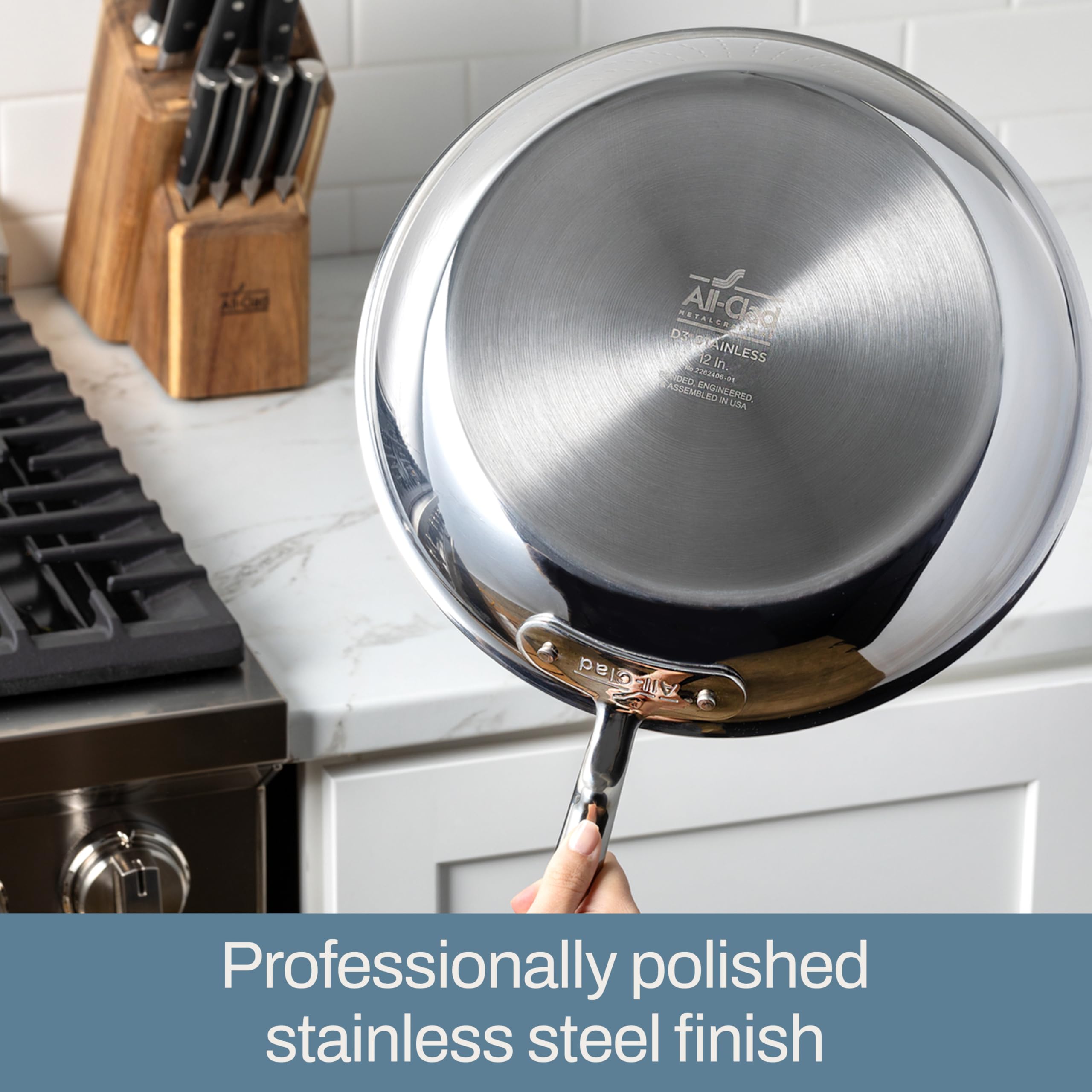 All-Clad D3 10-inch frying pan oven-safe up to 600°F.