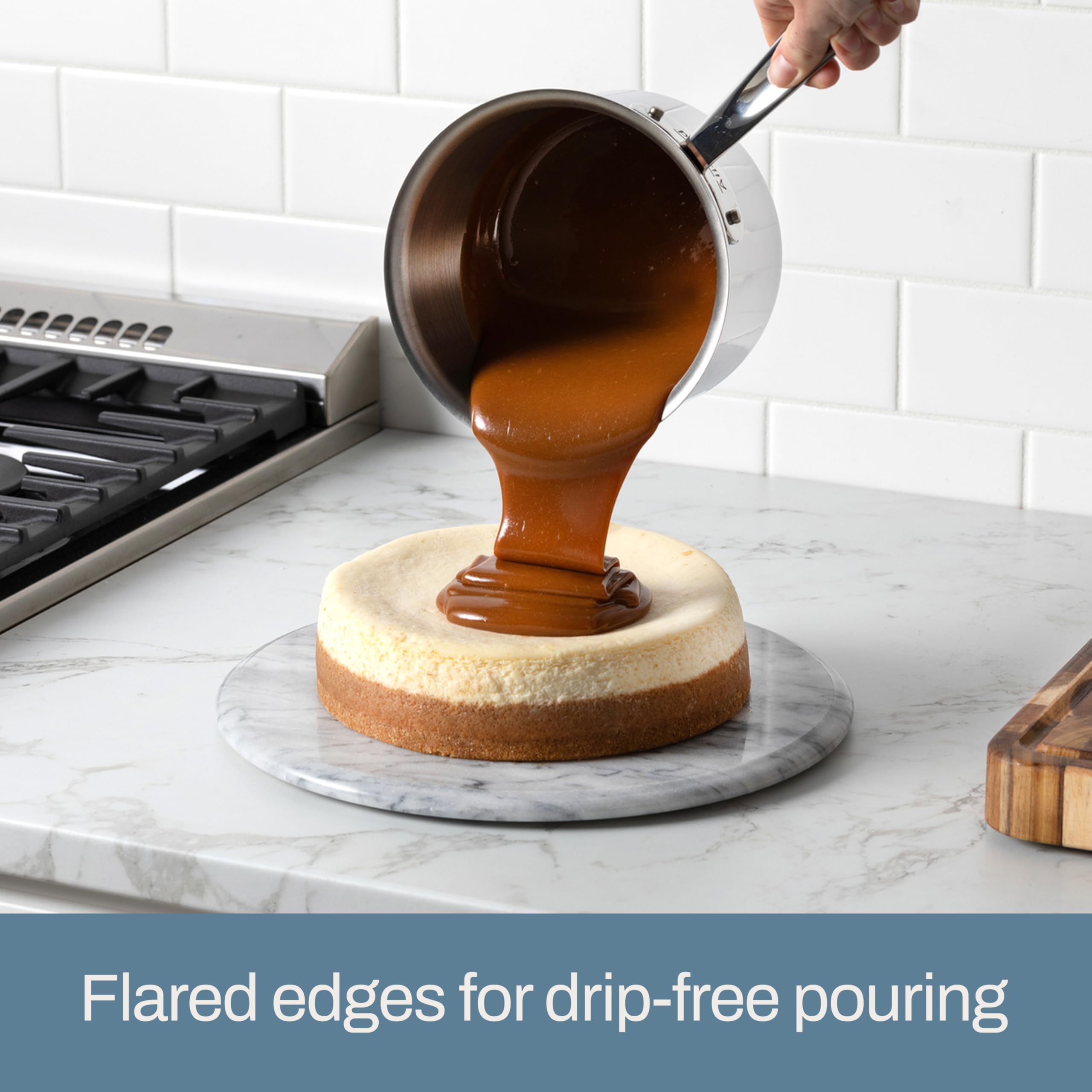 All-Clad D3 sauce pan on stove demonstrates induction-compatible performance.