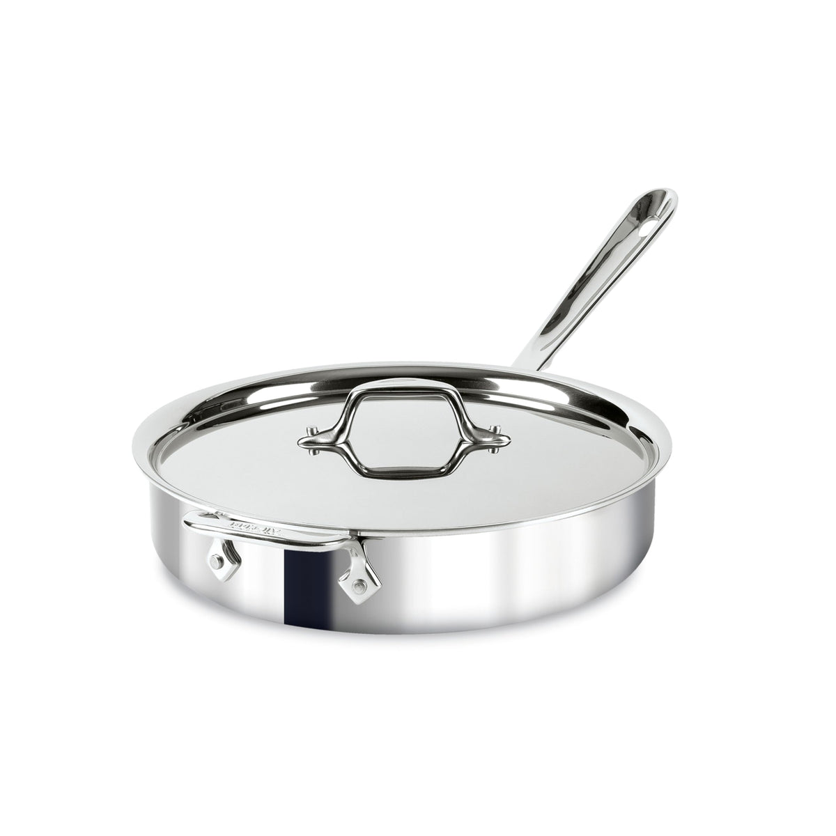 All-Clad D3 3-Quart Saute Pan with lid for even heating.