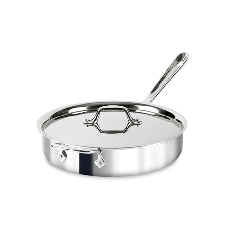 All-Clad D3 3-Quart Saute Pan with lid for even heating.