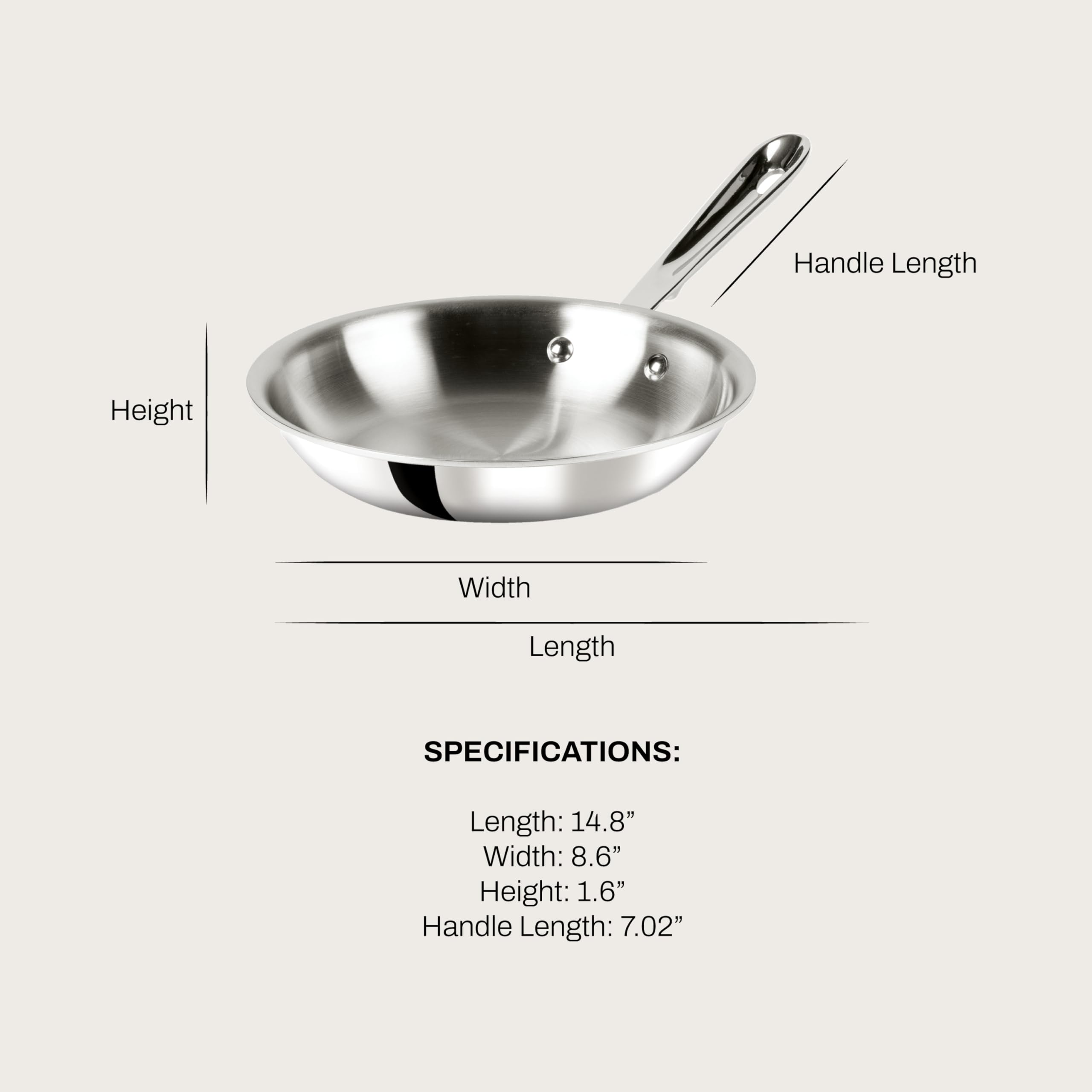 All-Clad D3 8-inch fry pan handle close-up shows comfortable grip