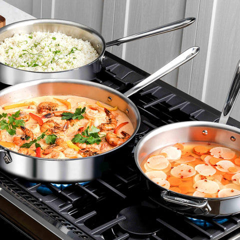 All-Clad D3 pan withstands oven and broiler up to 600°F.