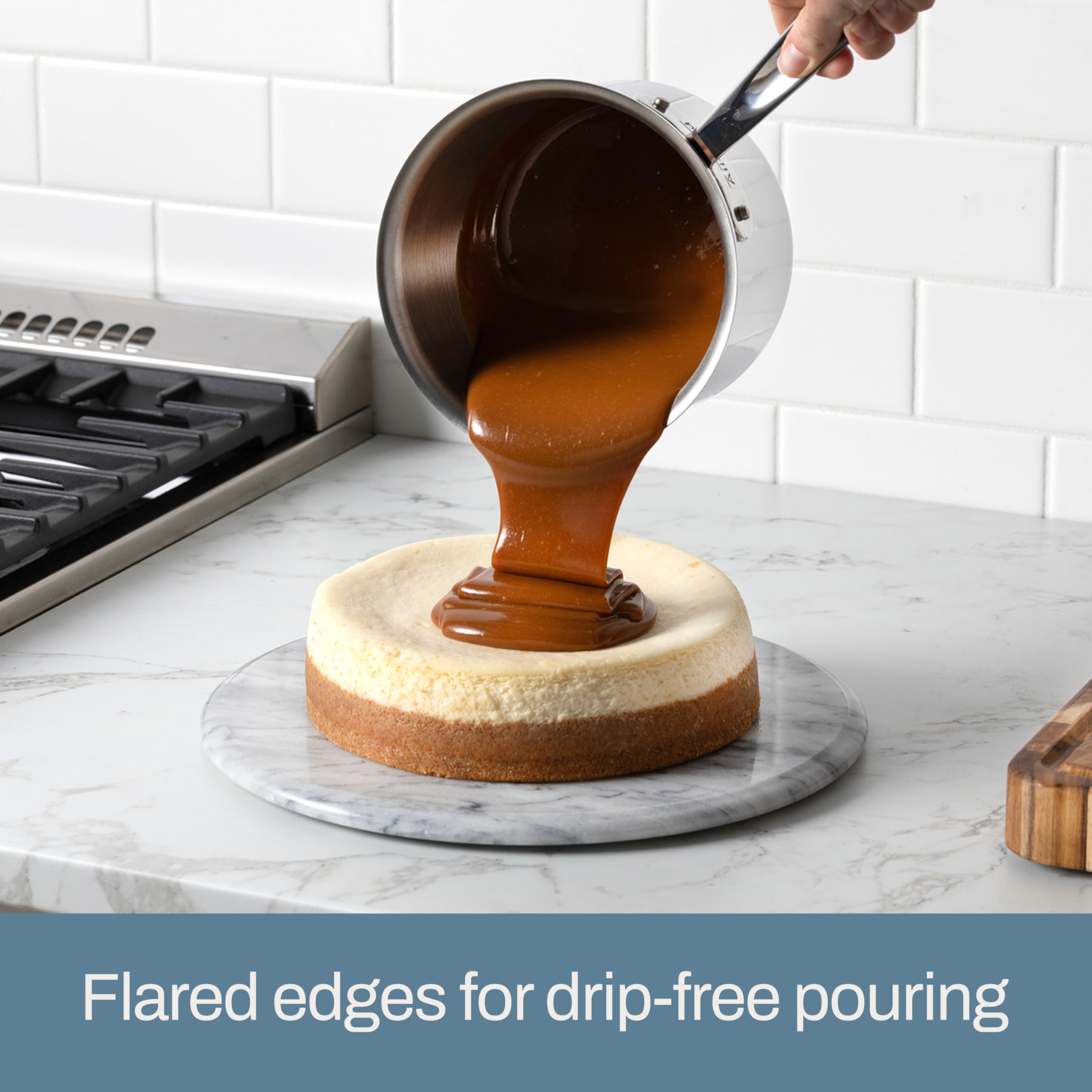 All-Clad D3 high-sided pan perfect for whisking with minimal splatter