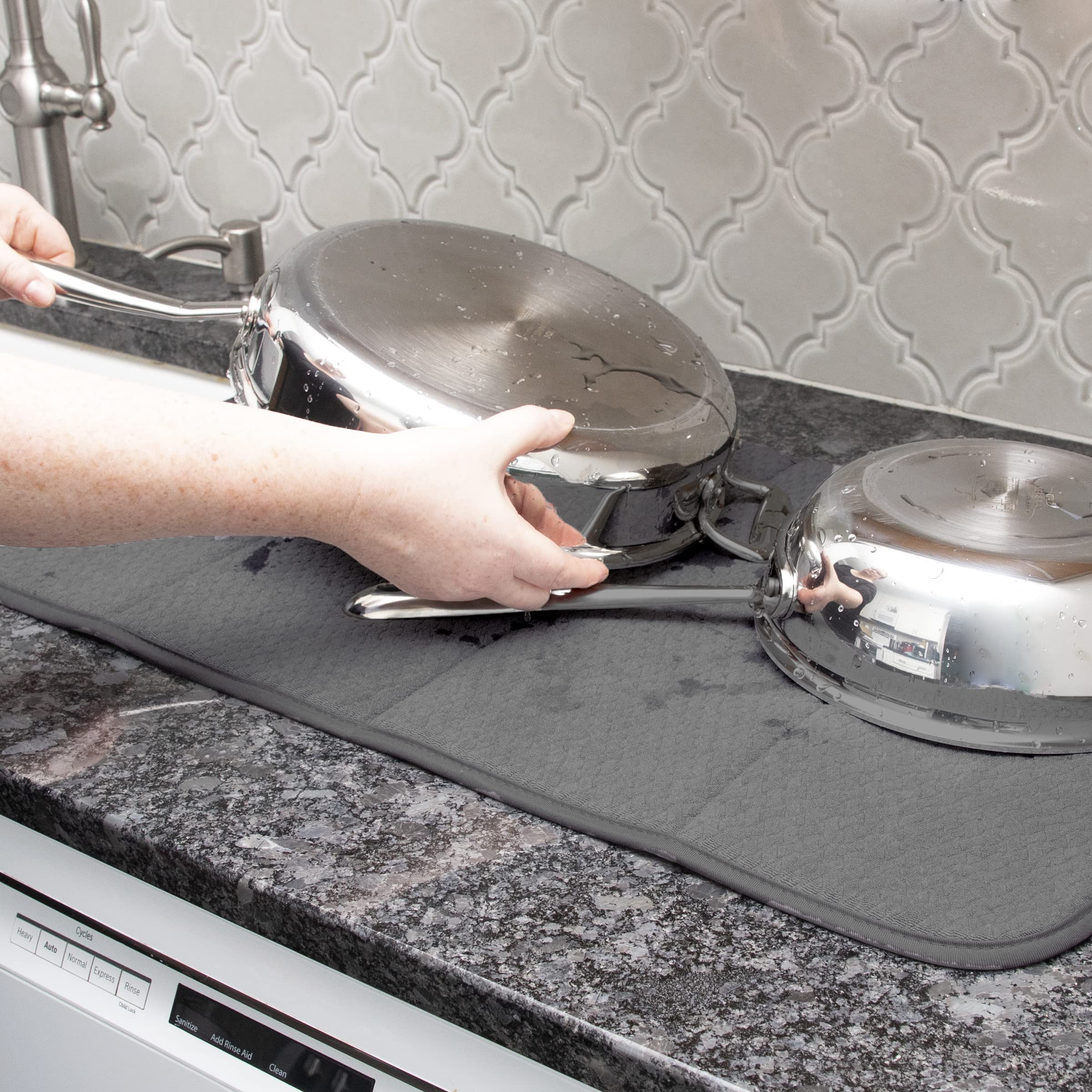 All-Clad absorbent foam padding highlights fast moisture absorption and counter protection.