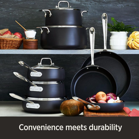 All-Clad roaster with double riveted handles for secure lifting.