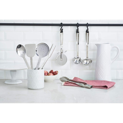 All-Clad locking tongs with ergonomic handle and scalloped head for secure grip; dishwasher-safe.