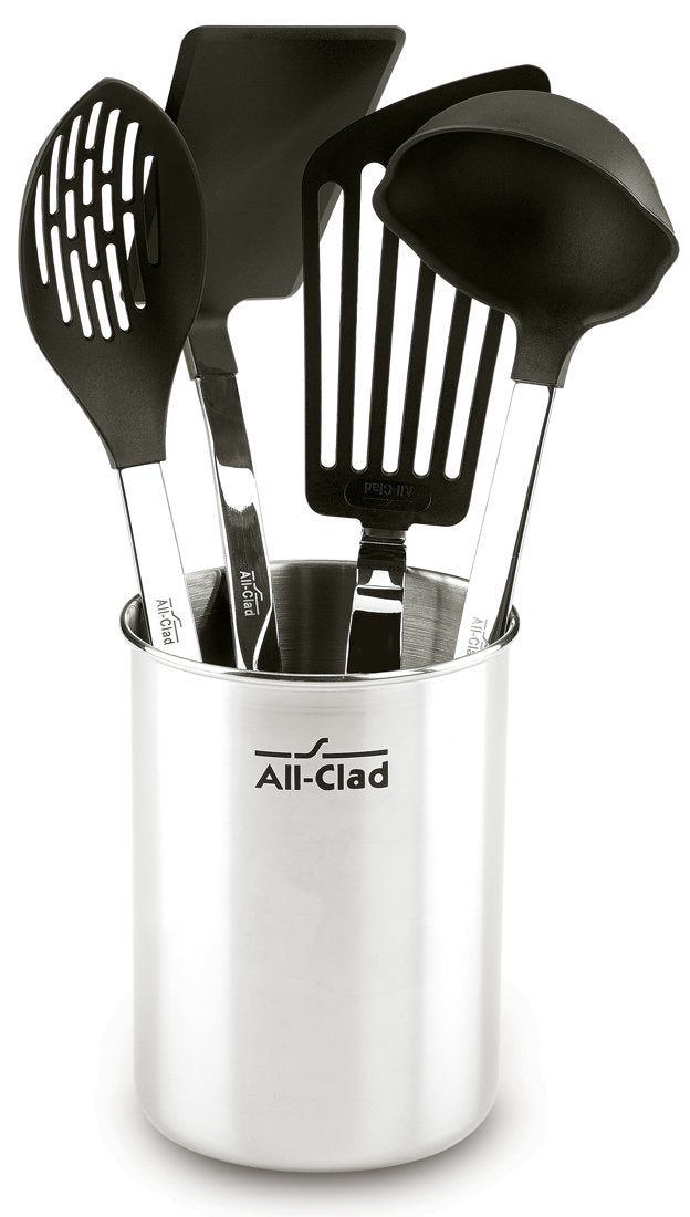 All-Clad nylon-head slotted spoon for nonstick cookware, easy draining and gentle lifting