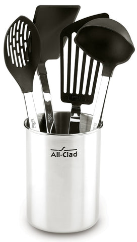 All-Clad nylon-head slotted spoon for nonstick cookware, easy draining and gentle lifting