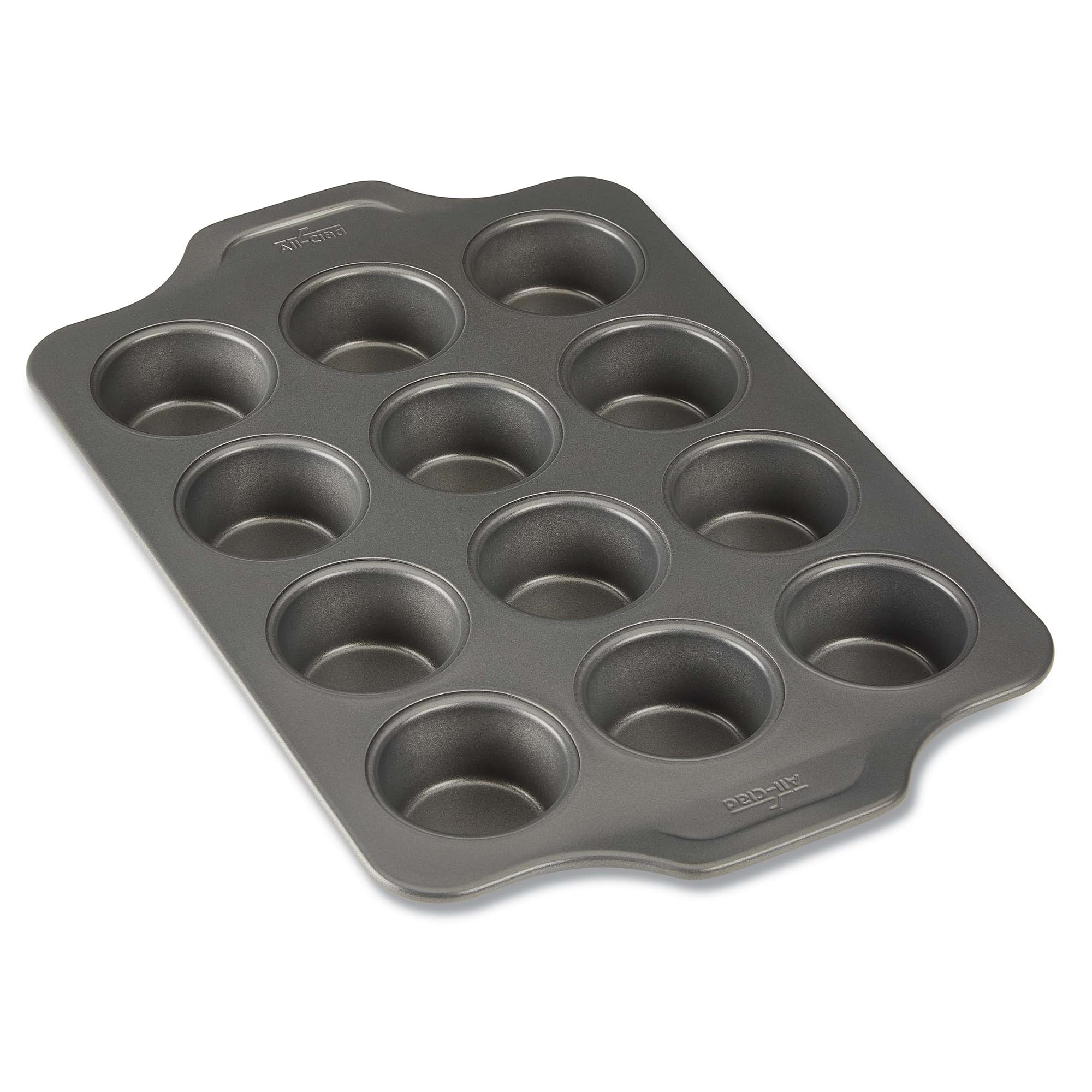 All-Clad Pro-Release 12-cup muffin pan, oven-safe up to 450°F for even baking.