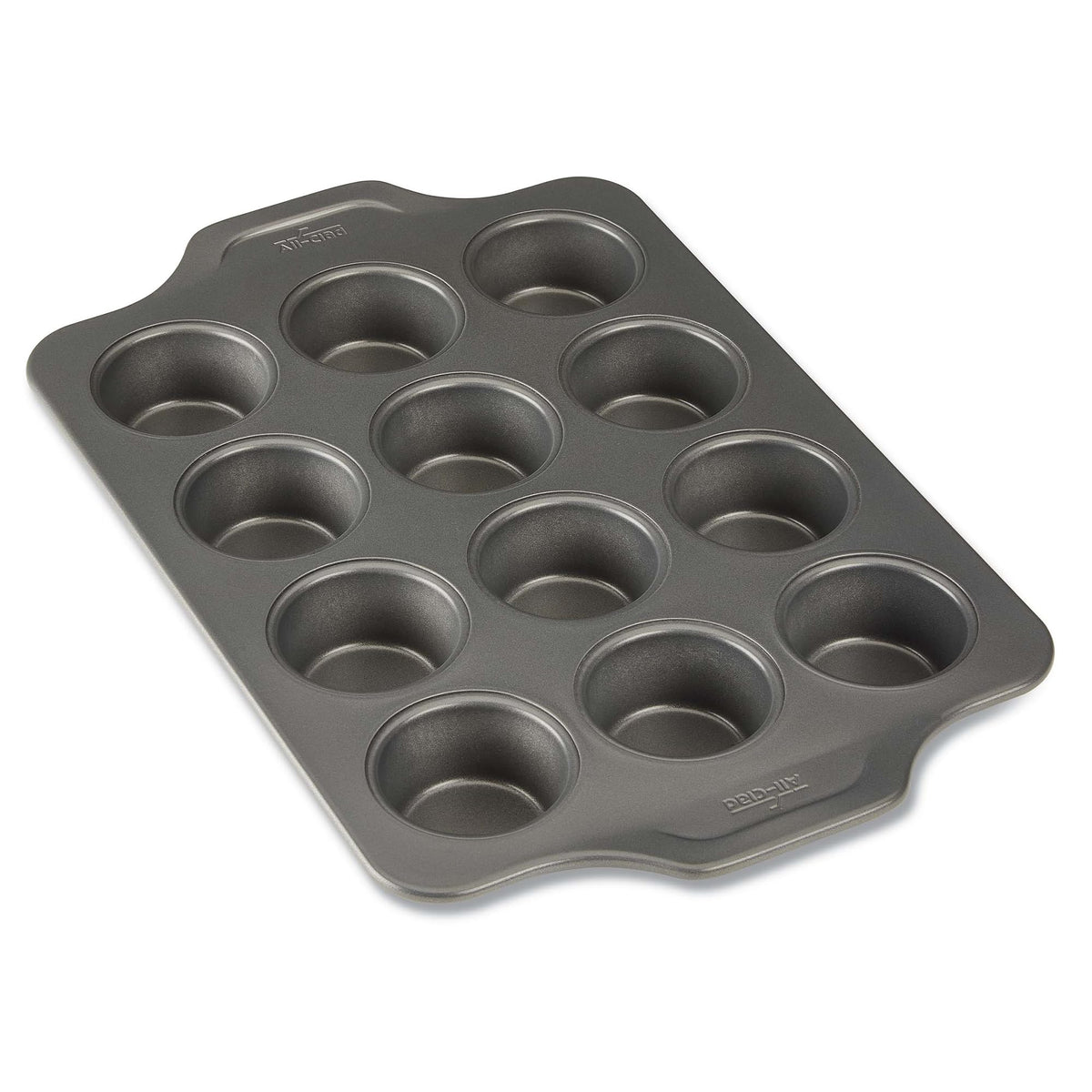 All-Clad Pro-Release 12-cup muffin pan, oven-safe up to 450°F for even baking.