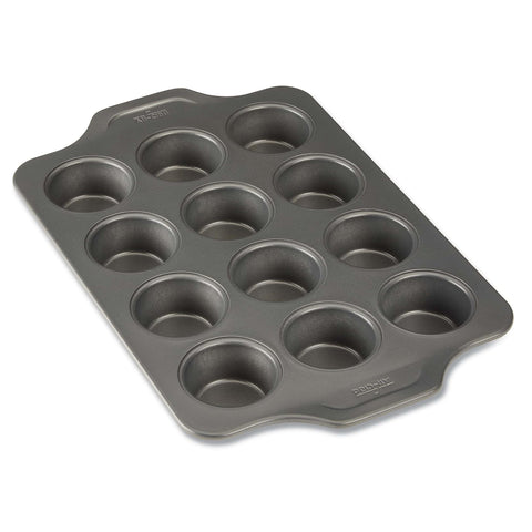 All-Clad Pro-Release 12-cup muffin pan, oven-safe up to 450°F for even baking.