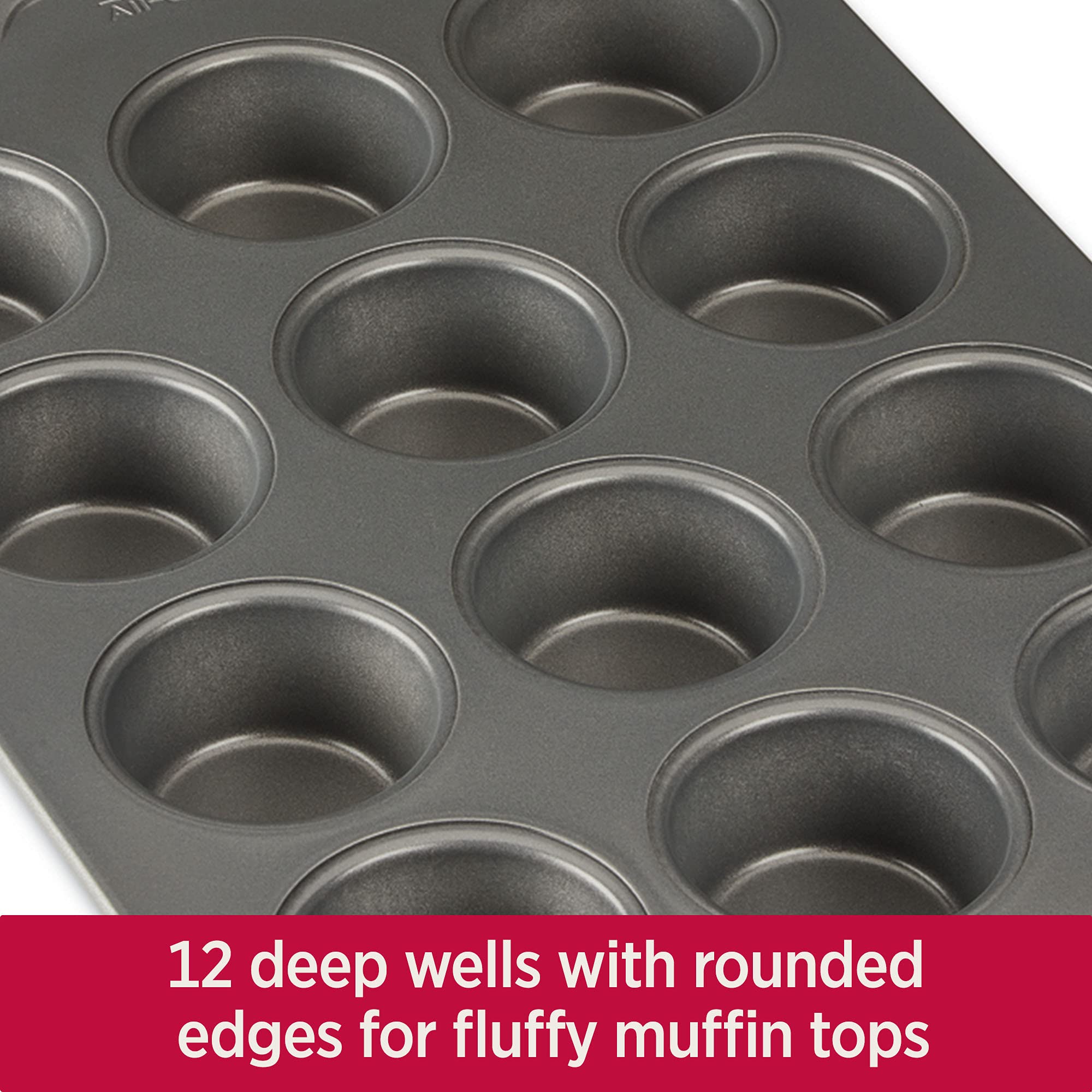 All-Clad Pro-Release muffin pan heavy-gauge aluminized steel for consistent heat.