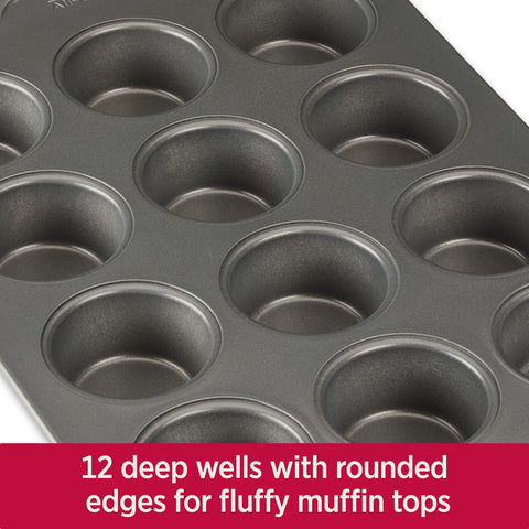 All-Clad Pro-Release muffin pan heavy-gauge aluminized steel for consistent heat.
