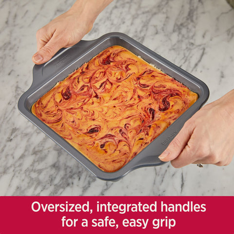 All-Clad Pro-Release 8x8 kitchen scene shows versatile baking in action.