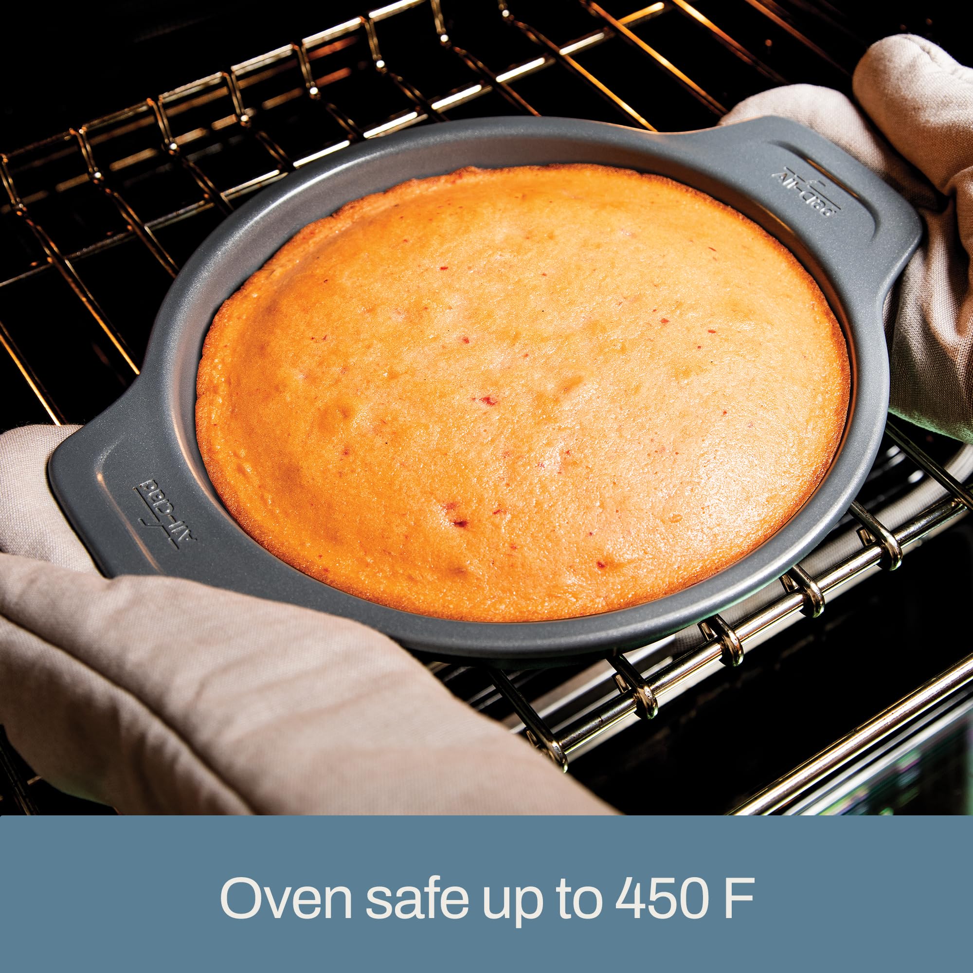 All-Clad Pro-Release 8x8 rounded corners aid even browning and handling.