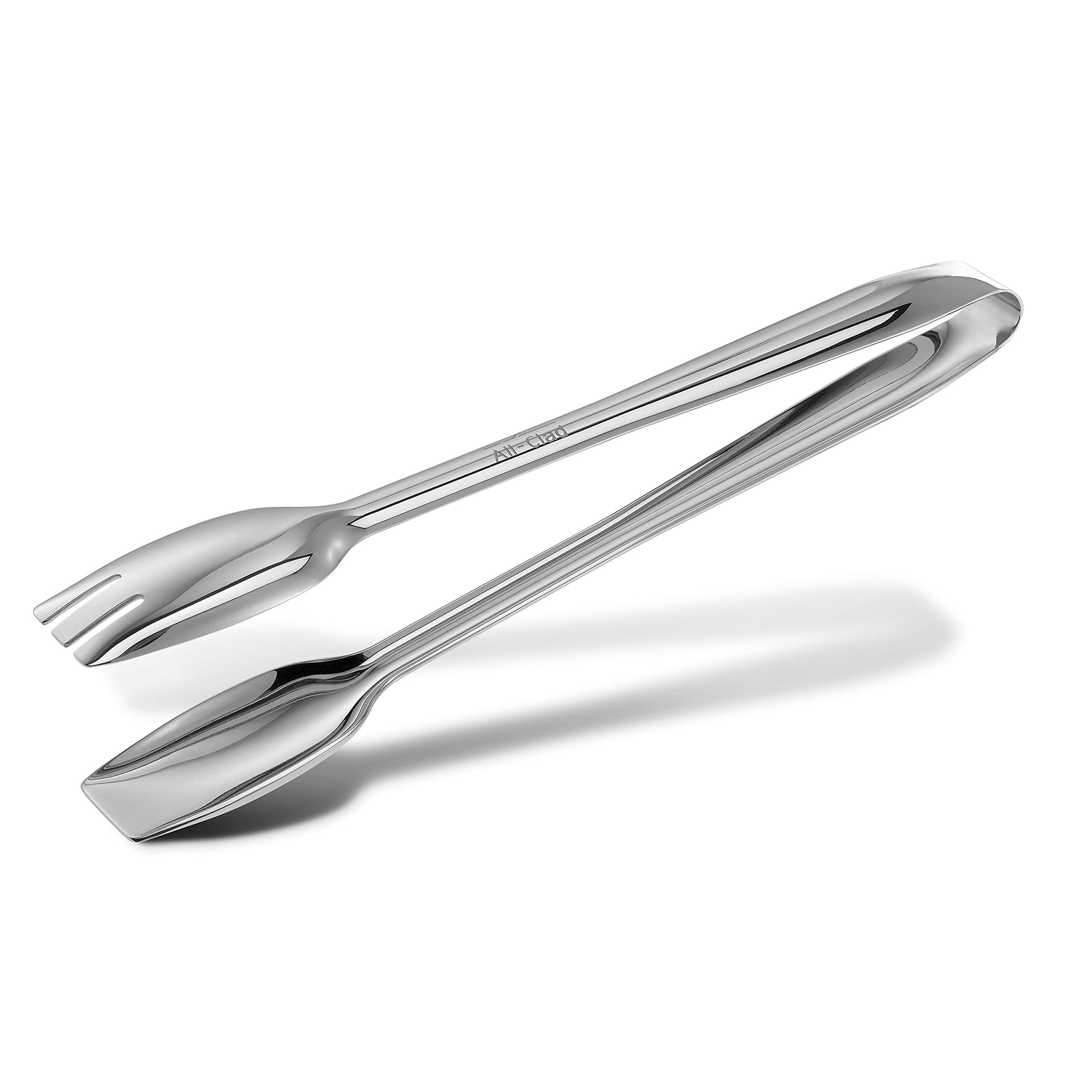 All-Clad serving tongs with wide ends grip bulky foods securely for easy flipping.