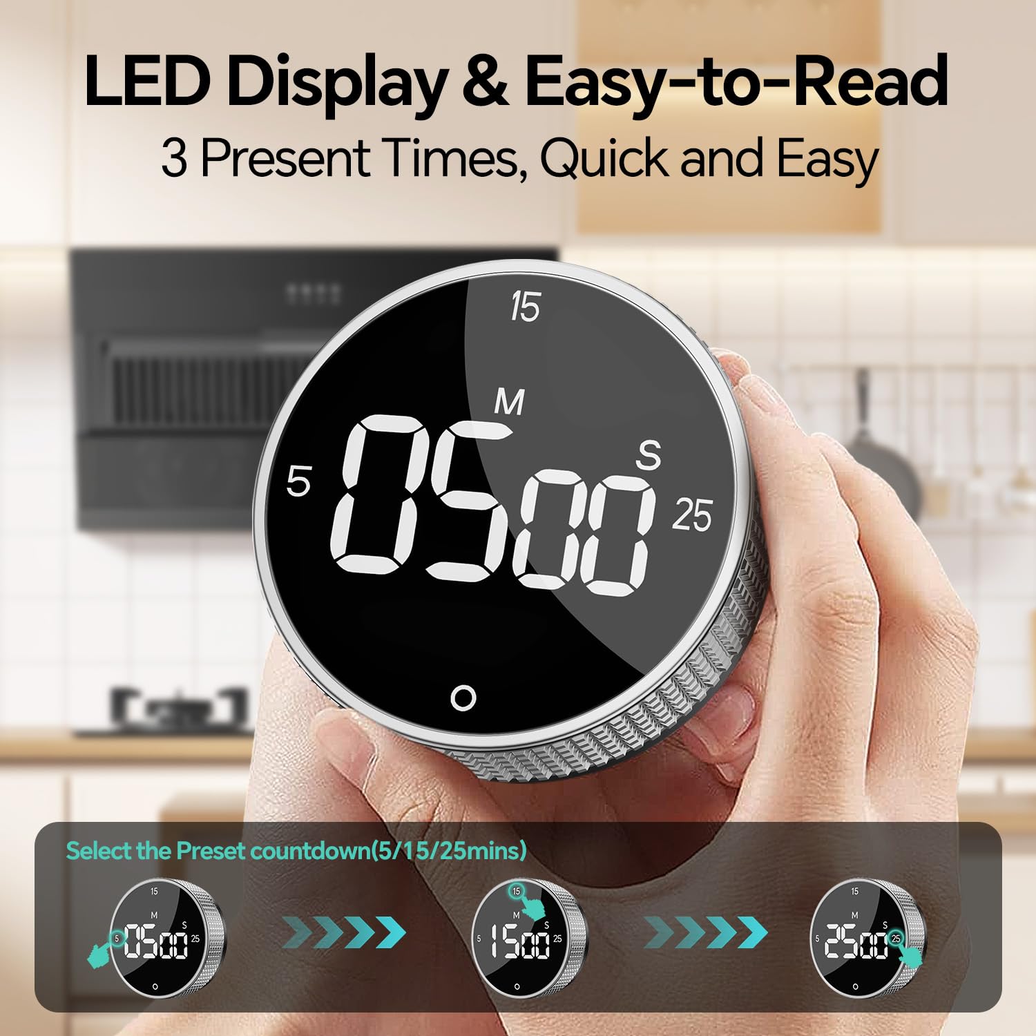 Allbean timer presets for 5, 15, and 25 minutes for quick timing