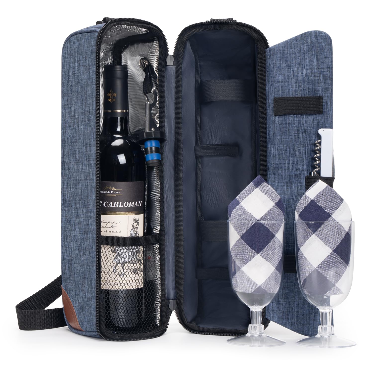 ALLCAMP wine bag blue exterior showcasing portable picnic-ready design