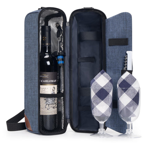 ALLCAMP wine bag blue exterior showcasing portable picnic-ready design
