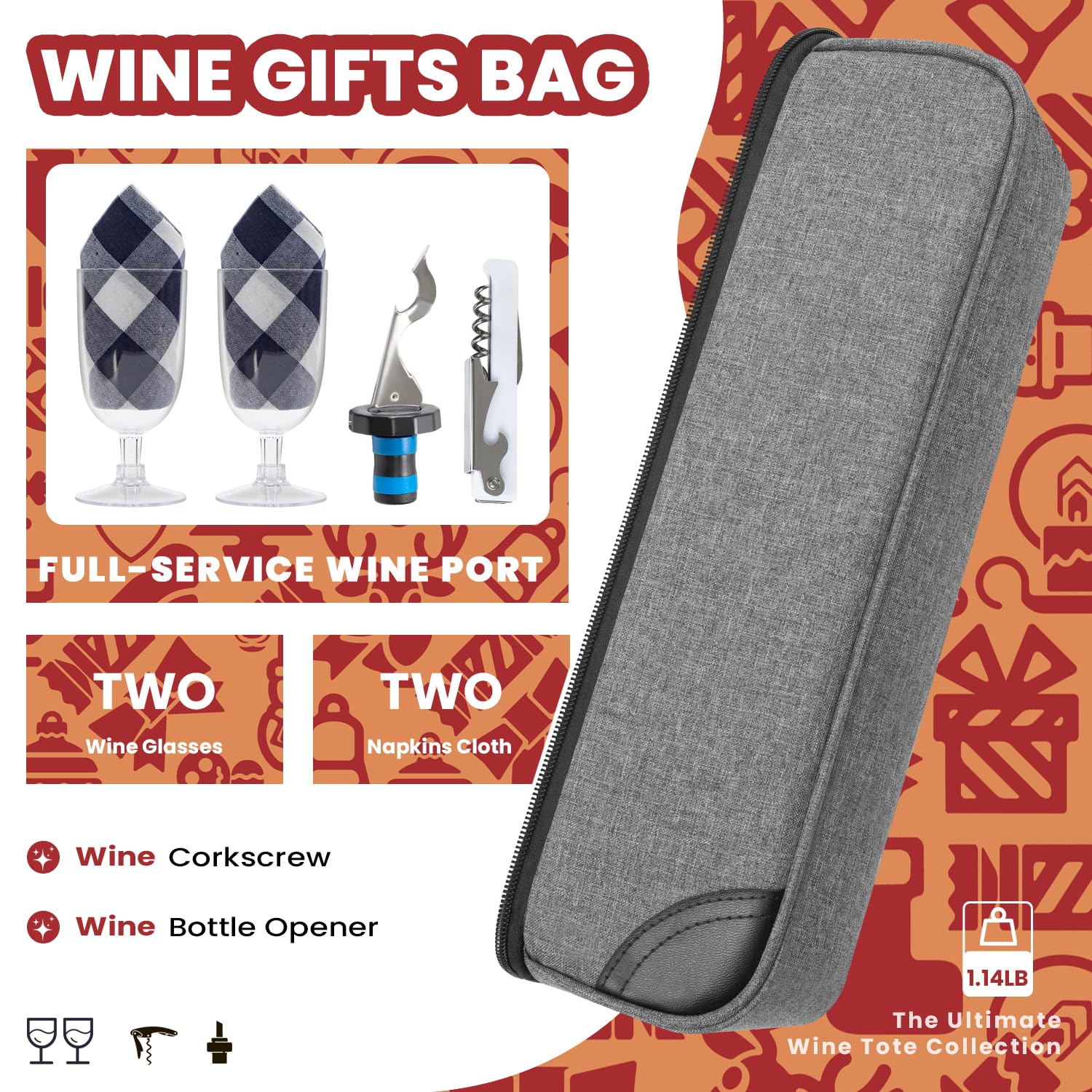 ALLCAMP Wine Bag contents include two glasses and accessories for picnics