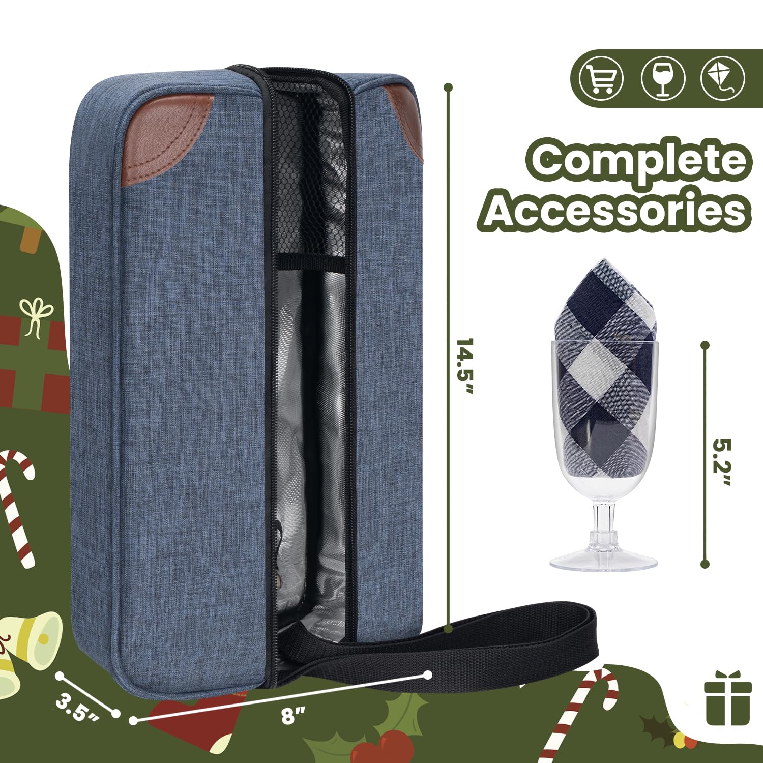 ALLCAMP wine bag with two plastic glasses for easy outdoor sharing