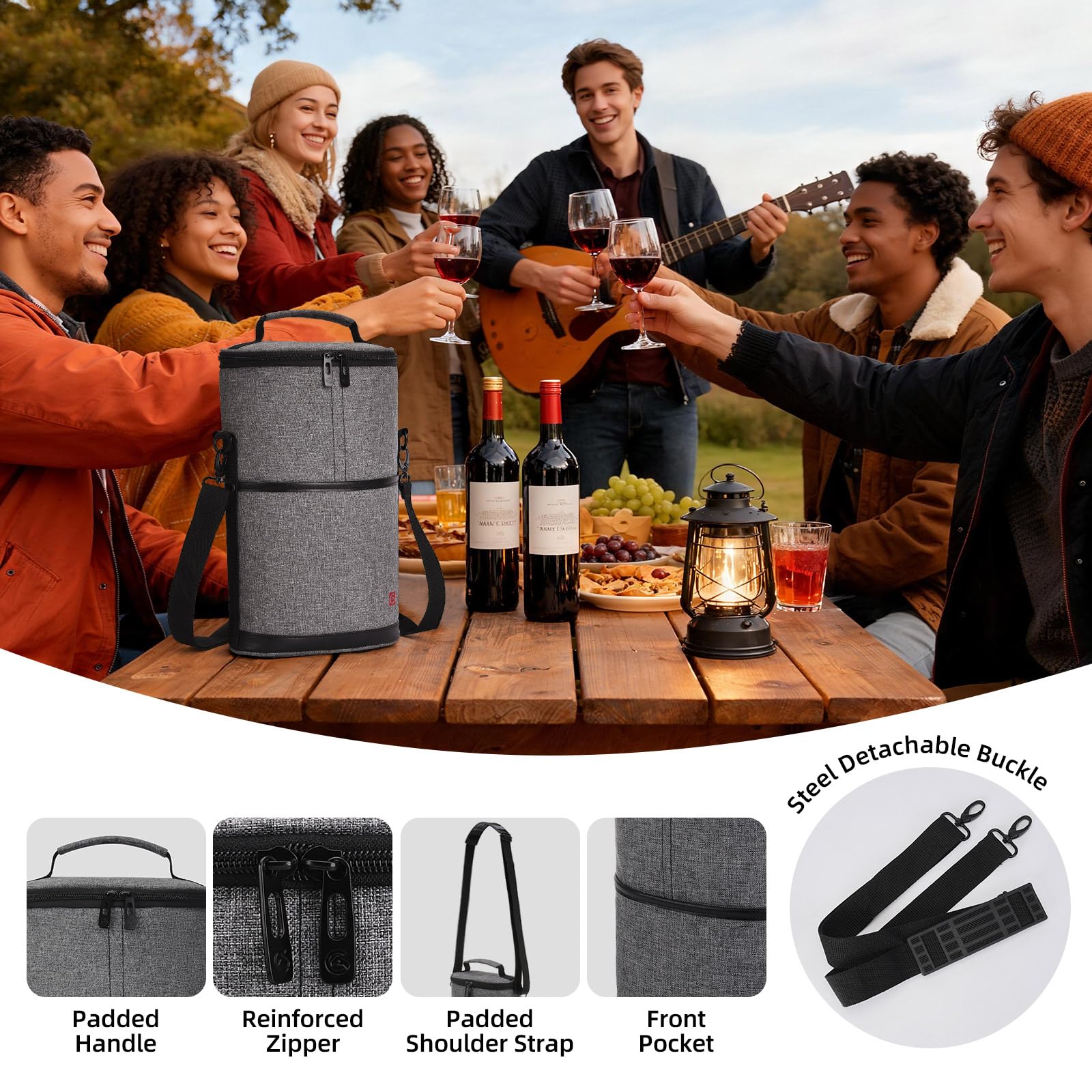 Allcamp wine tote corkscrew pocket for convenient tastings.