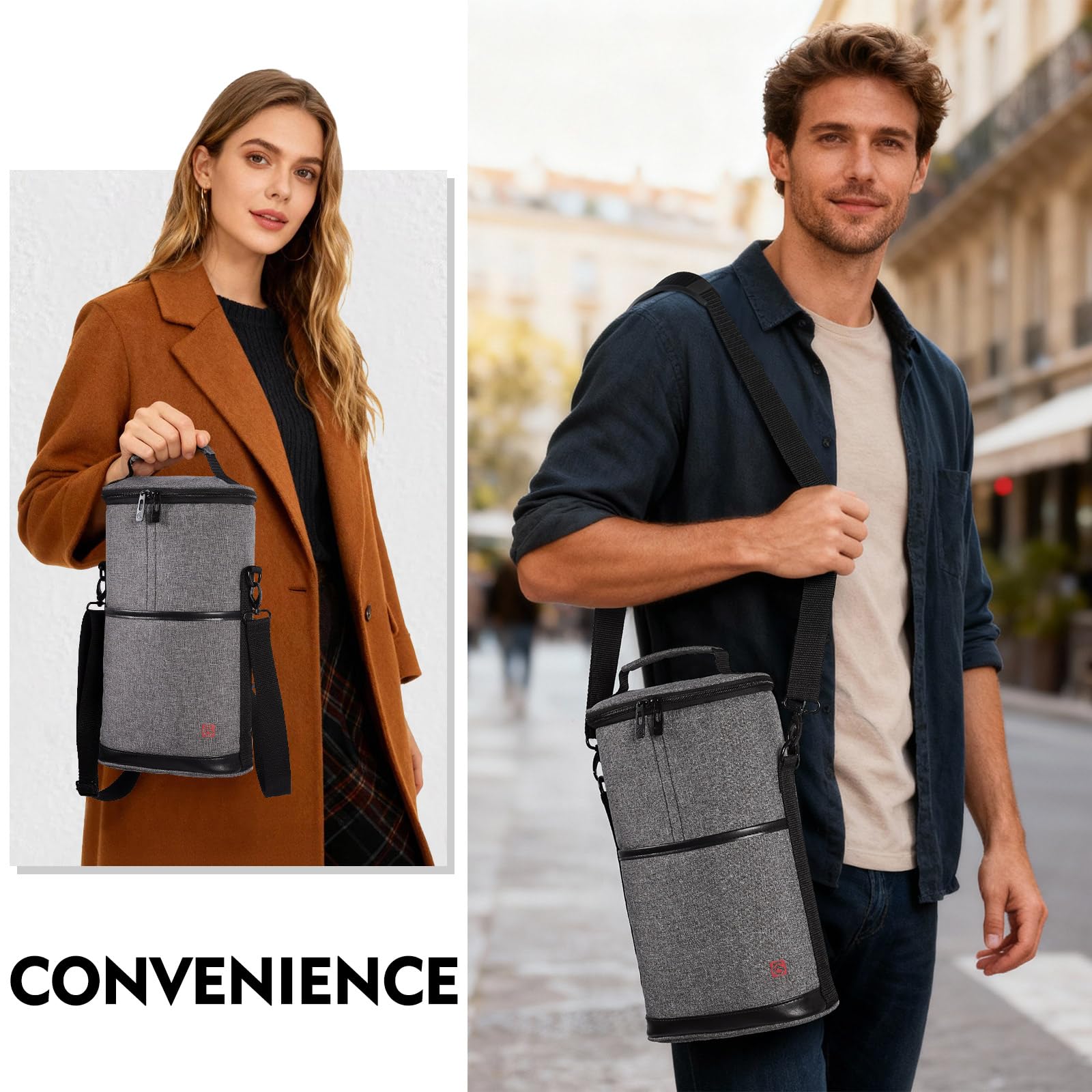 Allcamp wine tote compact exterior with car trunk friendly dimensions.