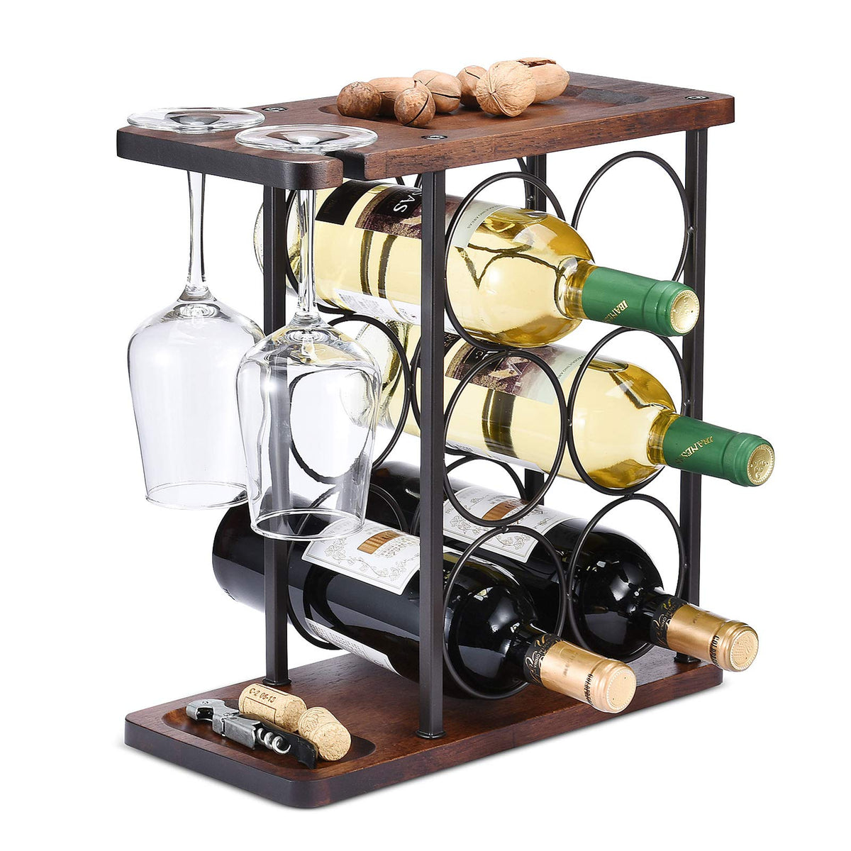 ALLCENER wine rack with glass holder and tray for practical wine nights