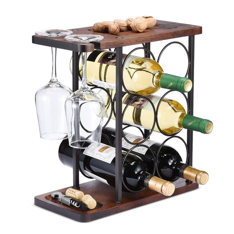 ALLCENER wine rack with glass holder and tray for practical wine nights