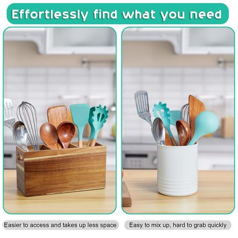 ALELION Acacia Wood Utensil Holder anti-slip bottom protects surfaces