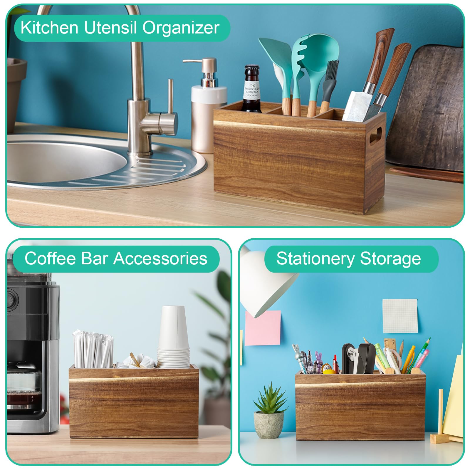 ALELION Acacia Wood Utensil Holder countertop organization for daily use