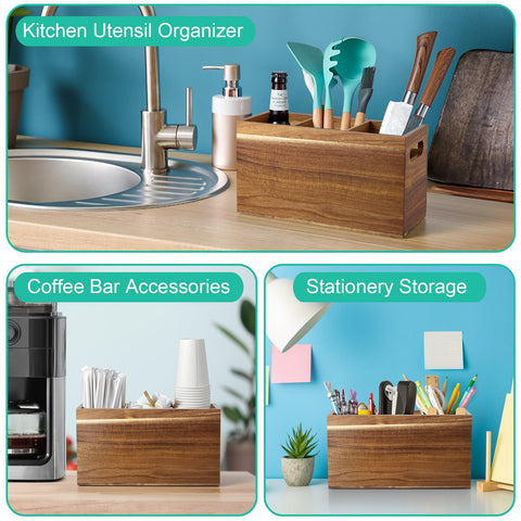 ALELION Acacia Wood Utensil Holder countertop organization for daily use
