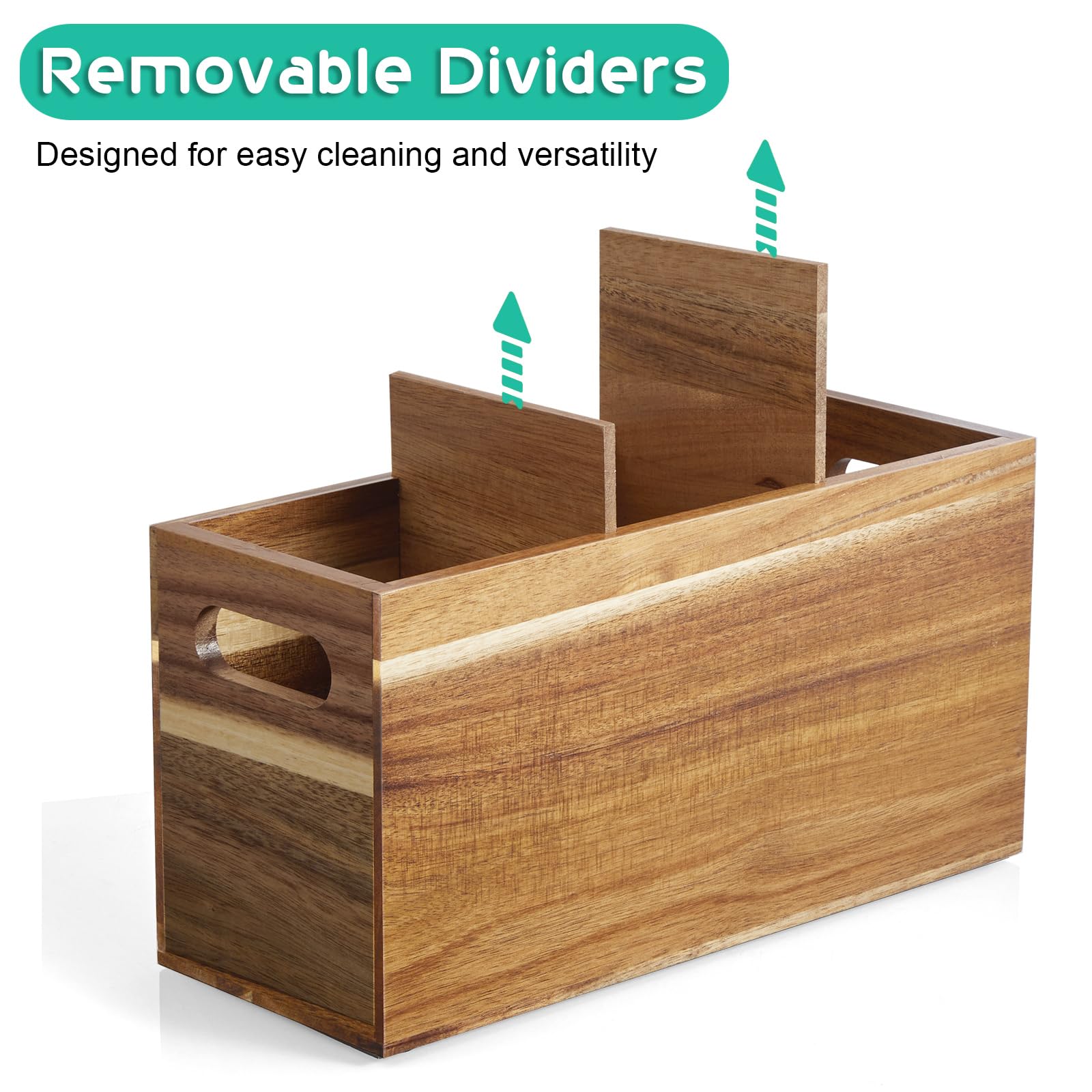 ALELION Acacia Wood Utensil Holder side view highlights corner-fit design