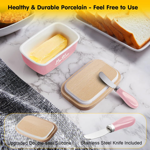 ALELION pink butter dish knife close-up reveals stainless steel spreading tool.