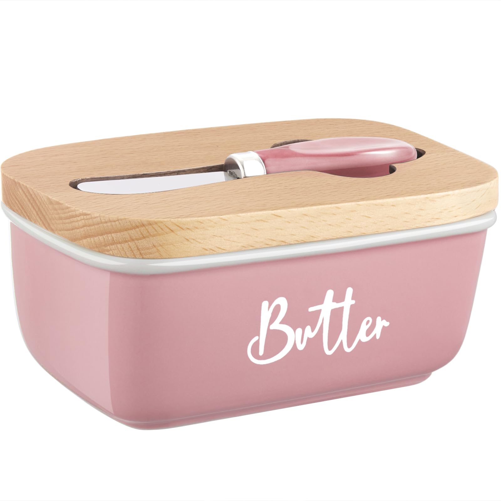 ALELION pink butter dish with lid showcases airtight storage for fresh butter.
