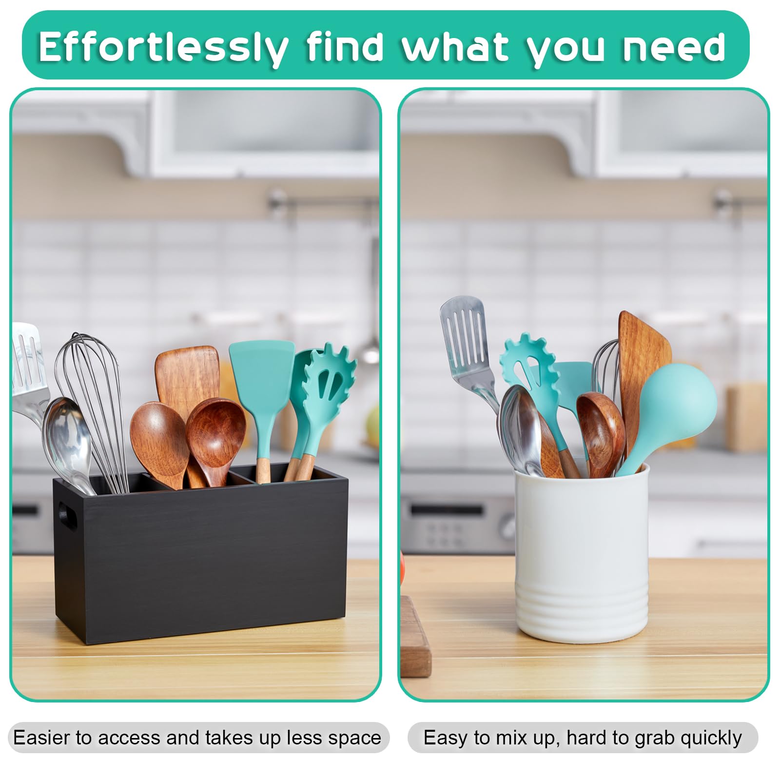 ALELION removable divider inside adapts space for taller utensils.