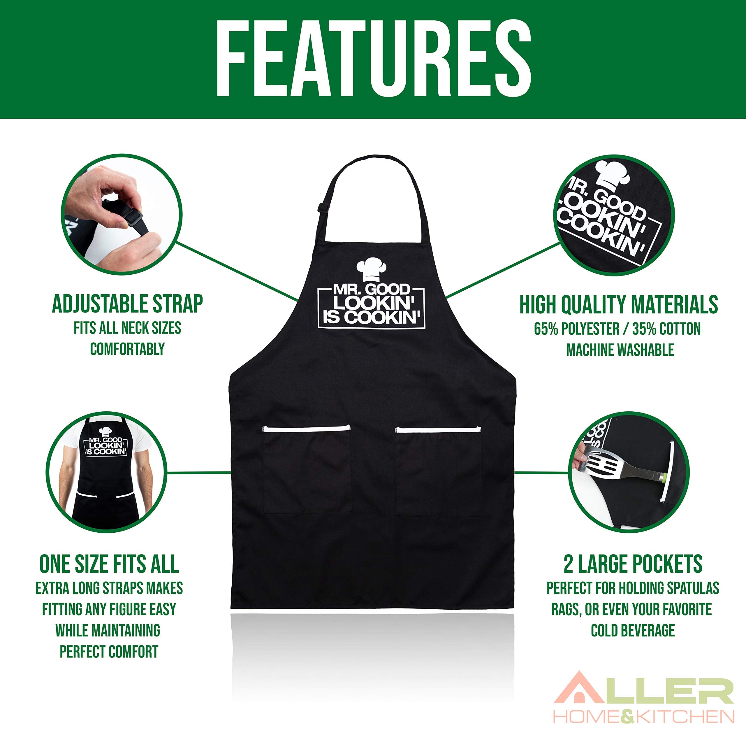 ALLER HOME&KITCHEN chef apron showing deep pockets for tools and towels.
