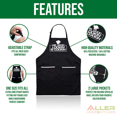 ALLER HOME&KITCHEN chef apron showing deep pockets for tools and towels.