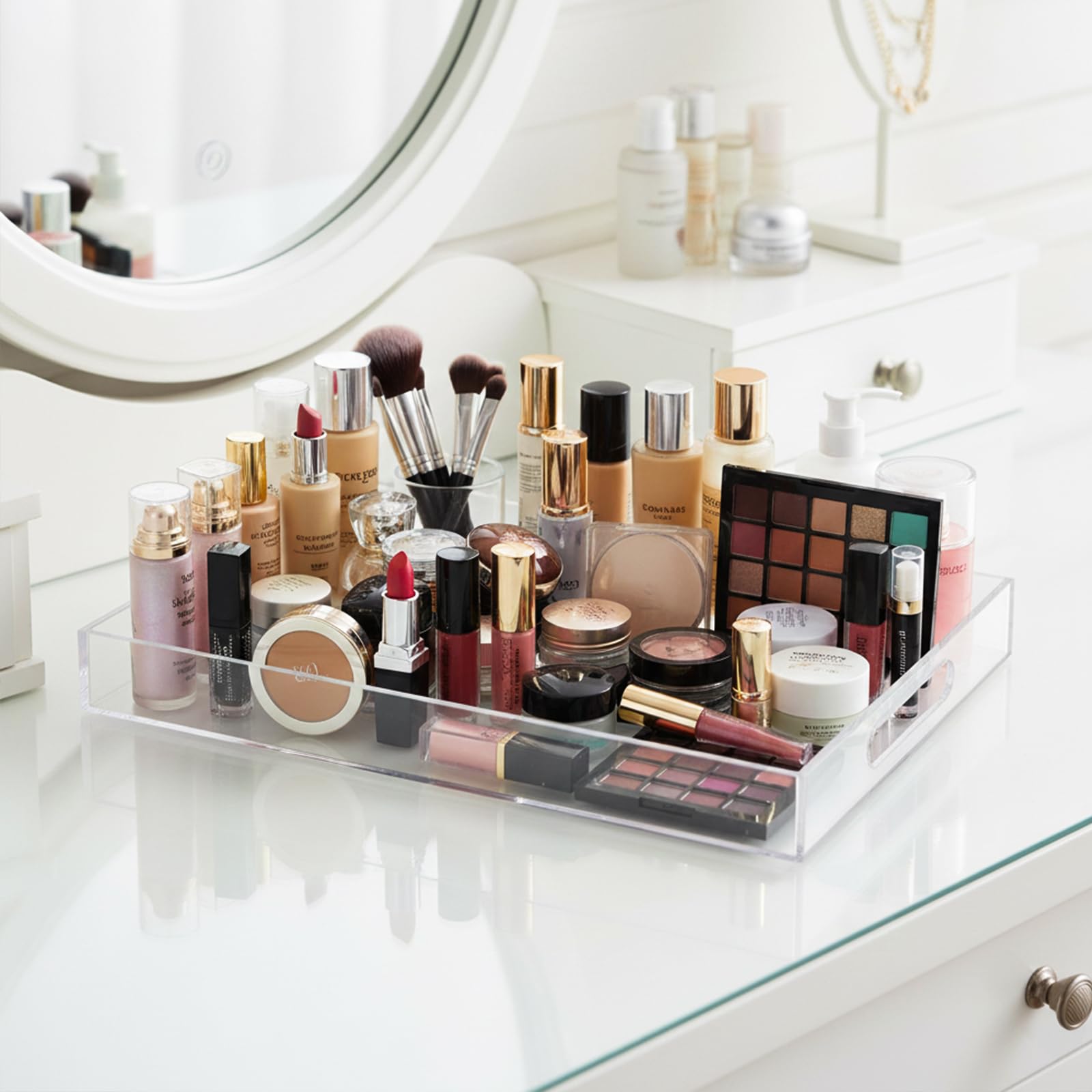 Allhercom lucite tray for coffee table adds elegant organization and display.