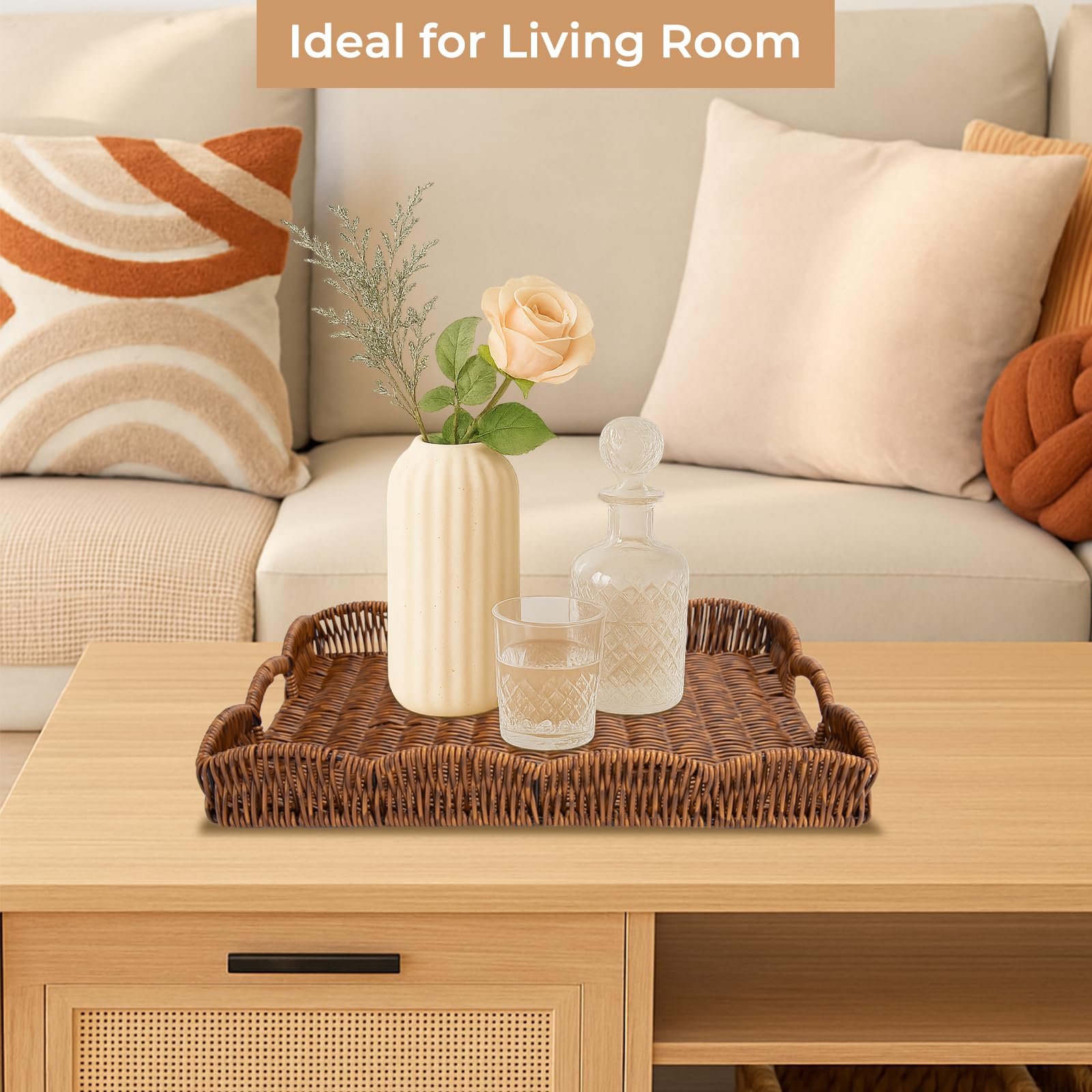 Allhercom tray with handles supports easy serving and carrying.